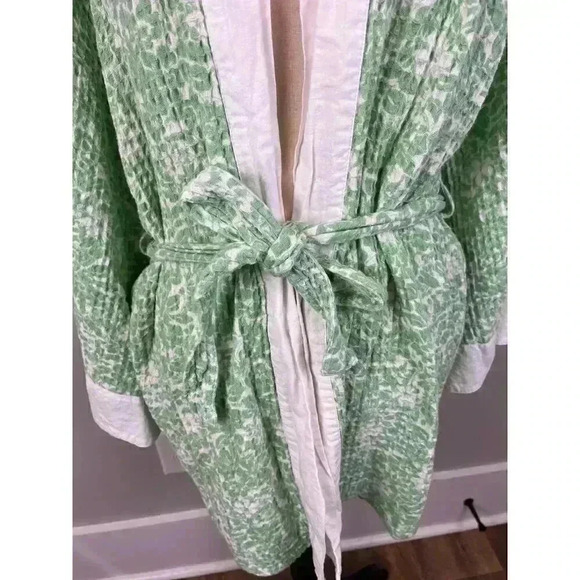 April Cornell Women's S/M Green Textured Robe Kimono Tie Long Sleeve Floral - Picture 3 of 10